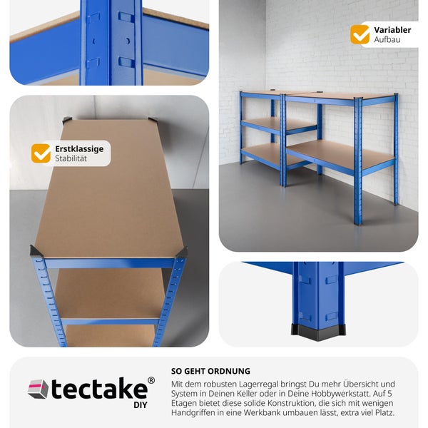 Schwerlastregal tectake  90,5 x 45,5 x 180,5 cm mit 5 Böden blau