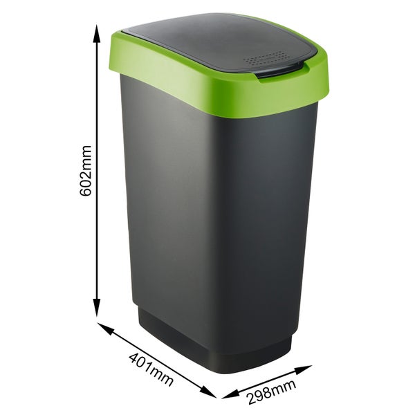 PROREGAL Klassischer Abfalleimer Für Innenbereich 50 Liter HxBxT 60 x 29,8 x 40 cm Kunststoff Schwarz-Grün