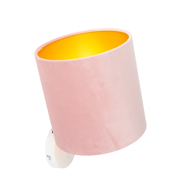 Vintage Wandlampe weiß mit rosa Veloursschirm - Matt