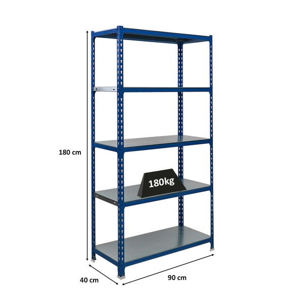 PROREGAL Schwerlastregal Metal Shark HxBxT 180 x 90 x 40 cm Fachlast 180 kg Blau-Verzinkt