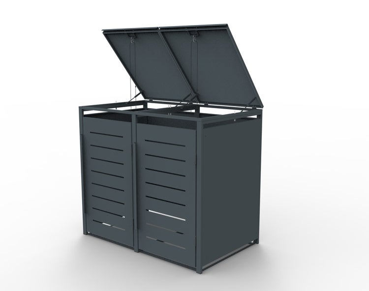 Doppel Mülltonnenbox mit geöffnetem Deckel