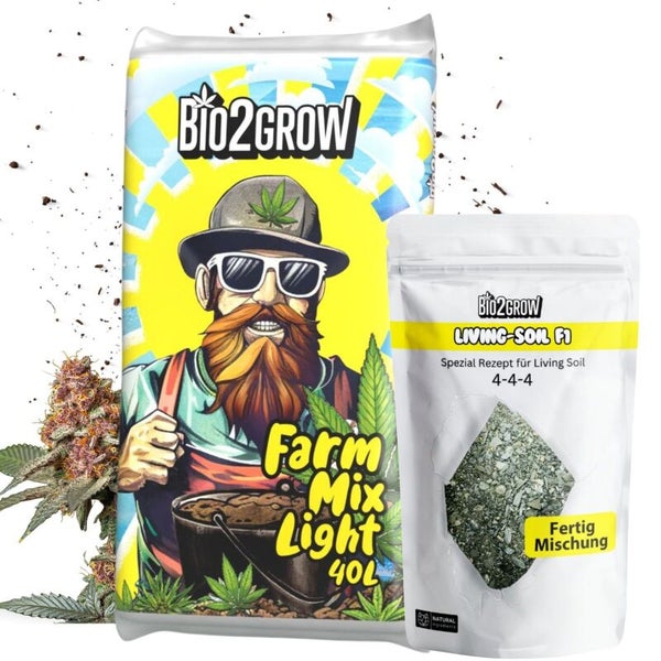 Bio2Grow Farm Mix Light 40 Liter Sack und Living-Soil F1 Fertigmischung Spezialrezept für Living Soil.