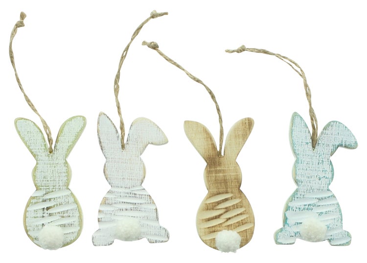 FRANK FLECHTWAREN | Hasenhänger Pastell, 8er Set, HOLZ, SISAL, 6 x 1 x 8,5 cm