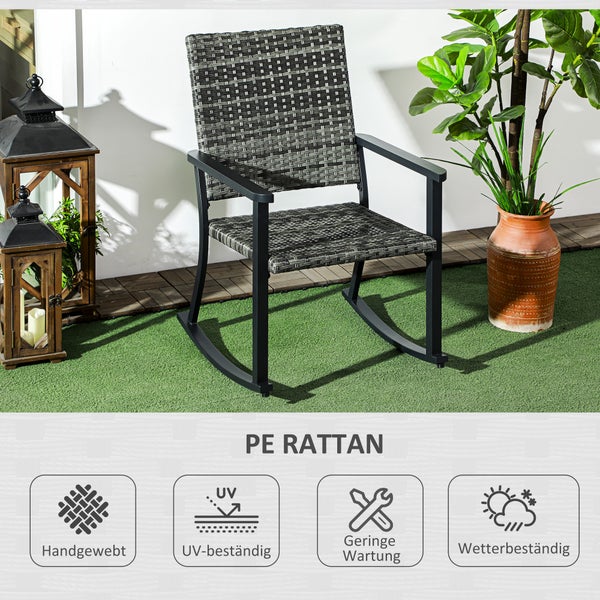 Outsunny Rattan Schaukelstuhl, für Balkon, Terrasse, 62 x 75 x 95 cm, Stahl, PE Rattan, Grau