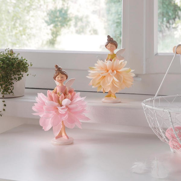 FRANK FLECHTWAREN|Dekofigur Blumenfee, 2er Set, 12 x 12 x 15 cm, POLYRESIN, POLYESTER