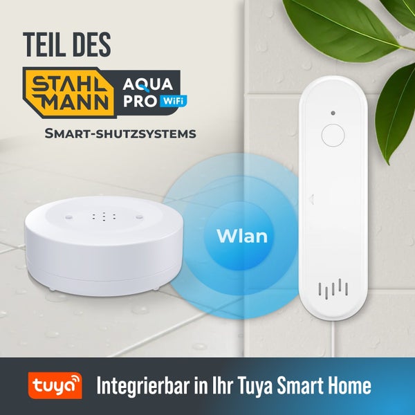 Stahlmann Aqua Pro WiFi Wassermelder Set mit Sensor und Hub, Teil des Smart-Schutzsystems, kompatibel mit Tuya Smart Home.