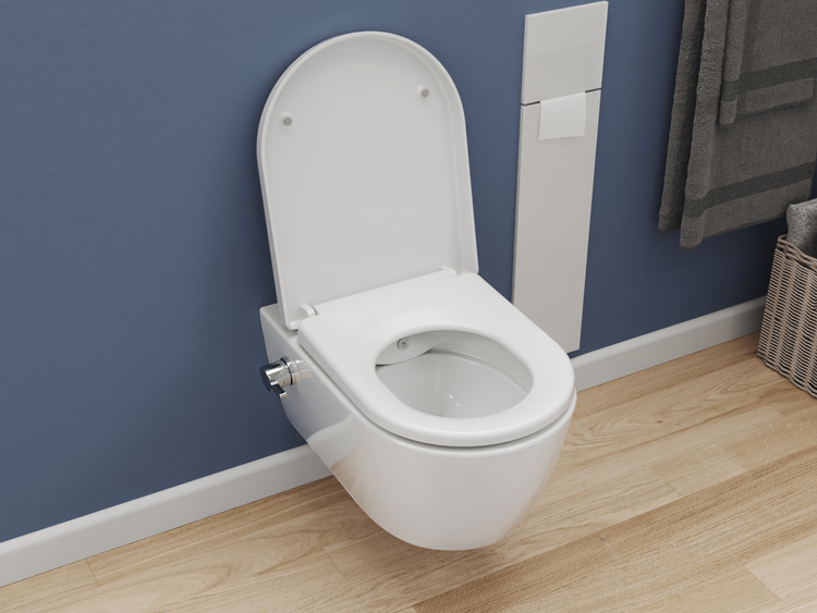 Dusch-WC spülrandlos Hänge WC Taharet Toilette inkl. Warm-Kalt-Mischer & WC-Sitz mit Absenkautomatik + abnehmbar Keramik inkl. Nanoversiegelung