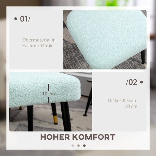 HOMCOM Fußhocker Sitzhocker Quadratischer Schminkhocker Fußstütze mit Kaschmir-Optik, Stahlbeine, für Wohnzimmer, Schlafzimmer, Hellblau, 42 x 42 x 47 cm