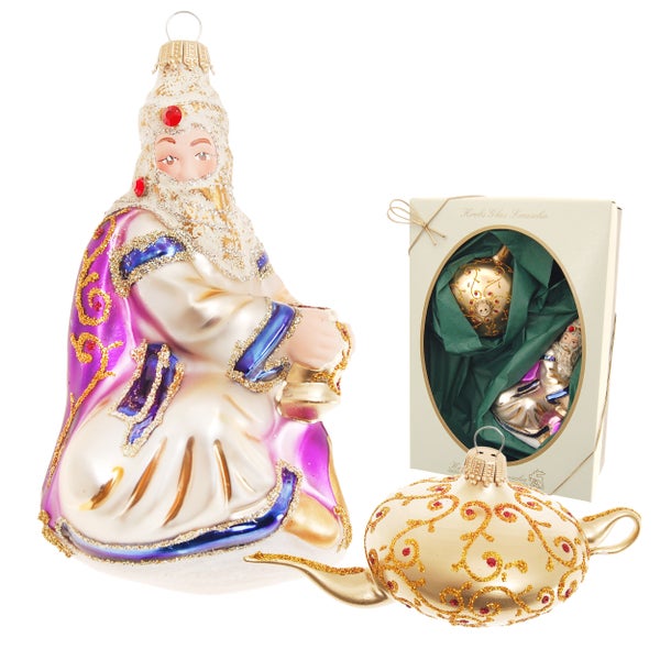 Märchen Aladdin 12cm und die Wunderlampe 5cm, 2 Stck., Weihnachtsbaumkugeln, Christbaumschmuck, Weihnachtsbaumanhänger