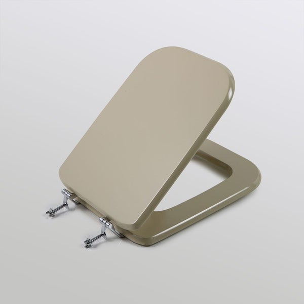Beiger Toilettendeckel mit Chrombeschlägen
