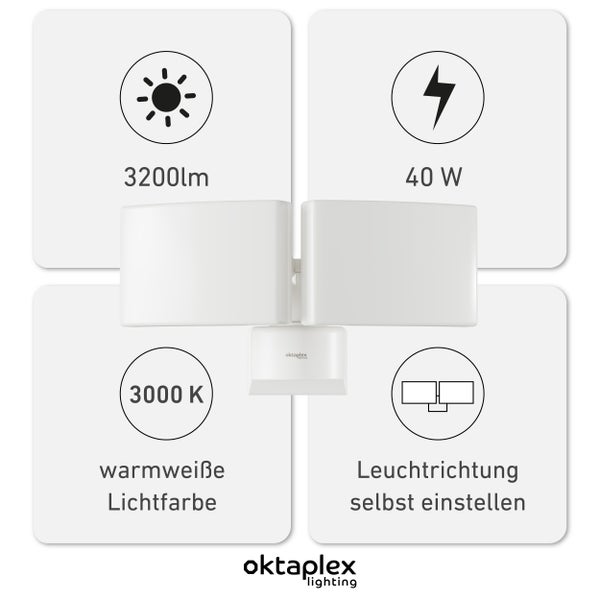 Cali Dos LED Außenstrahler dreh- / schwenkbar Warmweiß 3000K 40W LED Außenlampe IP65 Wandlampe für Garten Terrasse