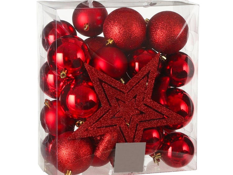 LAALU Satz von 40 Ornamenten: Ornamente und Spitze rot mix 6-20 cm