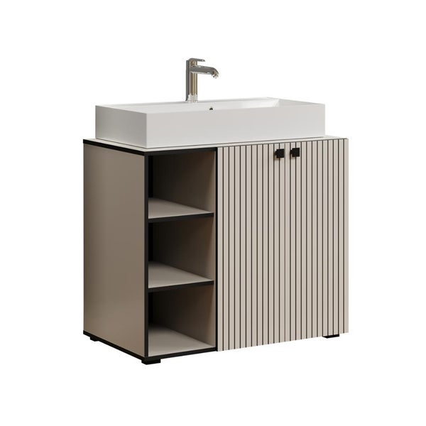 Waschtischunterschrank mit offenem Regal und Waschbecken