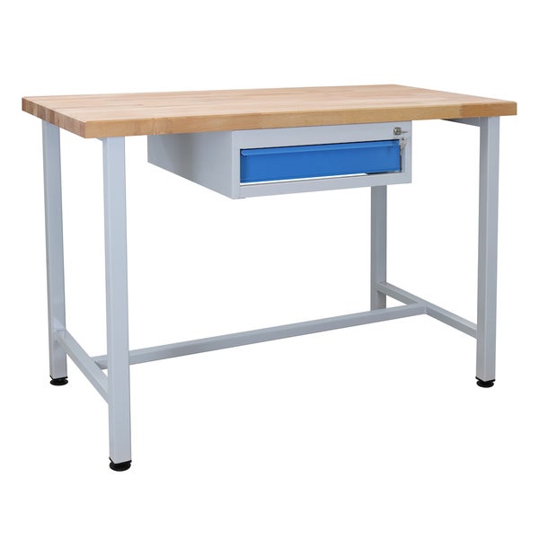 PROREGAL Werkbank Rhino mit Einzelschublade HxBxT 84 x 120 x 60 cm Traglast 300 kg Lichtgrau Blau