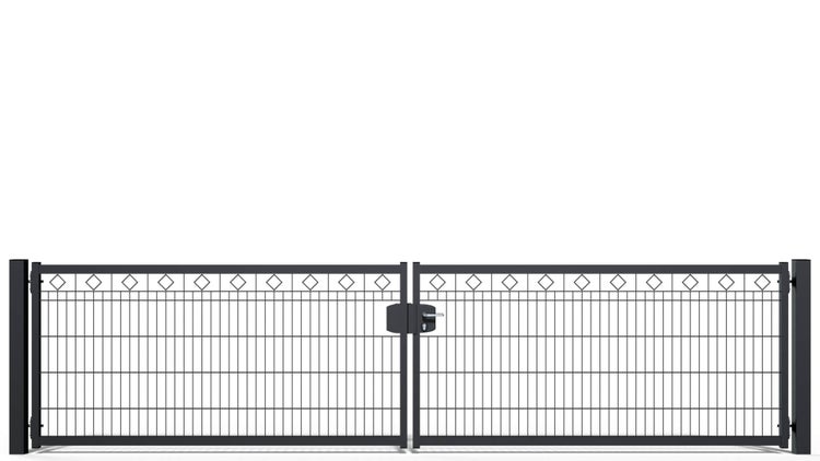 Gartentor ZAUNGURU BASIC-Line Berlin Raute aus Metall, Höhe: 103cm, Breite: 441cm, 2-flügelig inkl. Pfosten, Schloss und Zubehör, Feuerverzinkt und in RAL 7016 Anthrazitgrau pulverbeschichtet