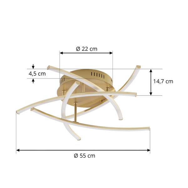 Lindby LED Deckenleuchte Flakira dimmbar (Modern) in Bronze aus Aluminium (1 flammig, ) - Lampe Deckenlampe Wohnzimmerleuchte