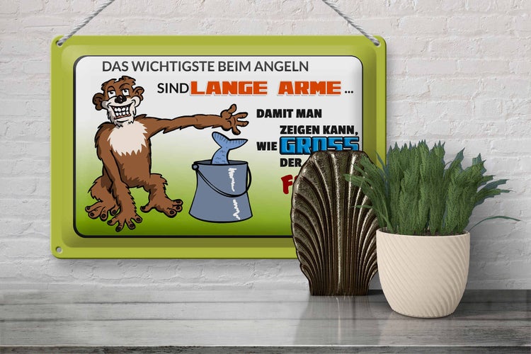 Blechschild Spruch 30x20cm das Wichtigste beim Angeln lange