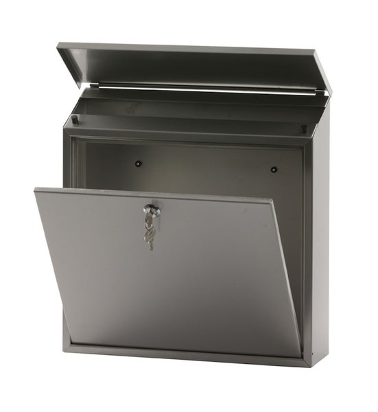 PROREGAL Wandbriefkasten Malagan Mit Zylinderschloss HxBxT 37 x 37 x 11,5 cm Einwurfsöffnung 35,8 x 4 cm Edelstahl & Silber