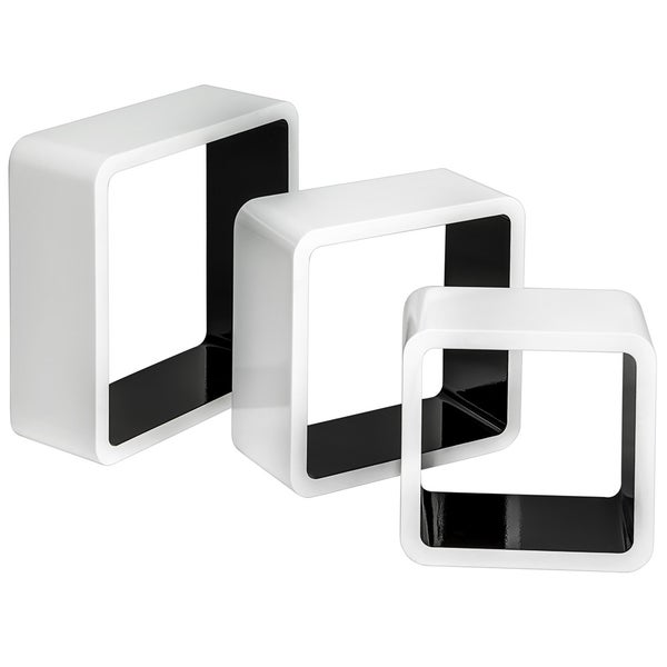 3er Set Wandregal tectake Lena vielseitig verwendbar Retro-Stil schwarz/weiß