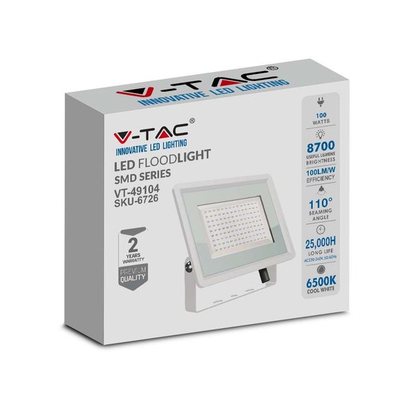 Weiße LED-Flutlichtstrahler - F - Klasse - IP65 - 100W - 8700 Lumen - 6500K