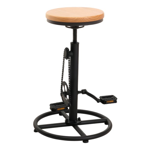 Höhenverstellbarer Barhocker mit Holzplatte und Fahrradketten-Design
