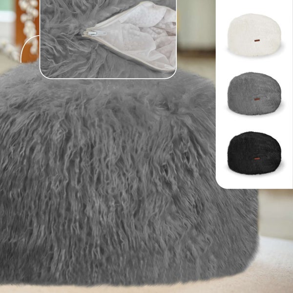 Green Bean runder Sitzpouf Felloptik in 3 Farben - Sitzhocker mit Füllung - Maße 45 x 25 cm - perfekte Ergänzung zum Sitzsack - Sitzwürfel Sitzkissen Hocker Sitzhocker Grau