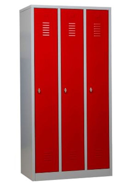 PROREGAL Garderobenspind Camel 3-Fächer HxBxT 180 x 90 x 50 cm Vorhängeschloss Grau-Rot