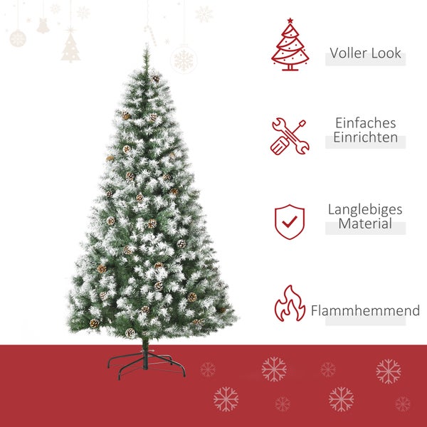 HOMCOM Künstlicher Weihnachtsbaum, 180 cm Christbaum mit Kunstschnee 800 Astspitzen faltbar Standfuß, für Weihnachtsfest, Indoor, Grün+Weiß