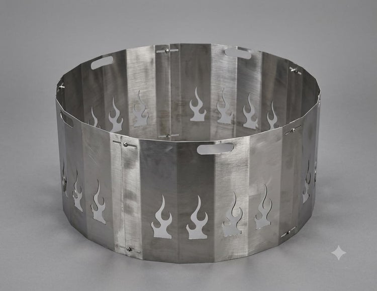 Feuerstelle Ring aus Edelstahl mit Flammenmotiv-Ausschnitten als Gartenkamin