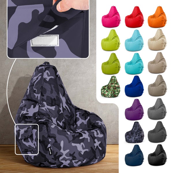 Green Bean Sitzsack mit Rückenlehne 80x70x90cm - Gaming Chair mit 230L Füllung Kuschelig Weich Waschbar - Bean Bag Bodenkissen Lounge Chair Sitzhocker Relax-Sessel Gamer Gamingstuhl Camouflage