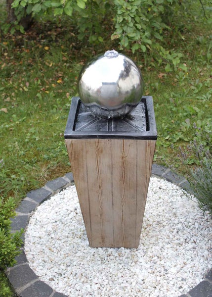 Kugelbrunnen Gartenbrunnen Brunnen FoLegno mit Edelstahlkugel 83cm 10858