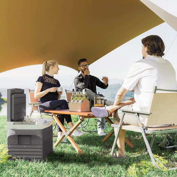 Outsunny 30 Liter Kompressor Kühlbox elektrische Kühlbox mit LED ECO Modus Anschluss Kühlhaltefunktion Gefrierbox Thermobox Mini Kühlschrank 12/230 Volt für Auto Steckdose LKW Camping Schwarz