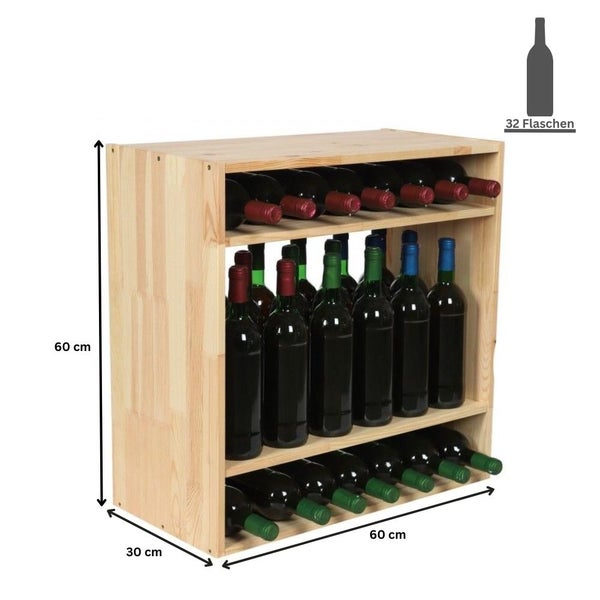 PROREGAL Modulares Weinregal Vincellar Mod HxBxT 60 x 60 x 30 cm Standflaschen Modul Für 32 Flaschen Massives Kiefernholz Natur