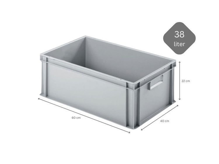 PROREGAL Eurobehälter mit Geschlossenem Griff HxBxT 22 x 40 x 60 cm 38 Liter Grau Eurobox Transportbox