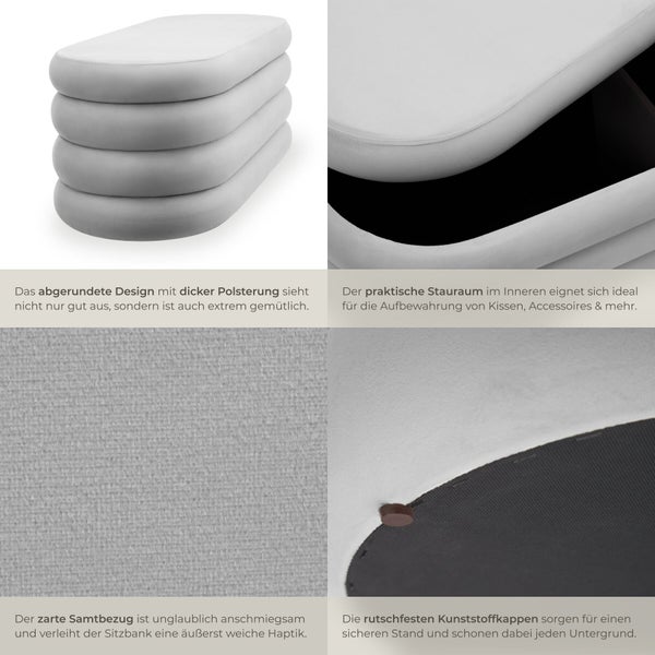 Gepolsterte Sitzbank mit Stauraum und Samtbezug