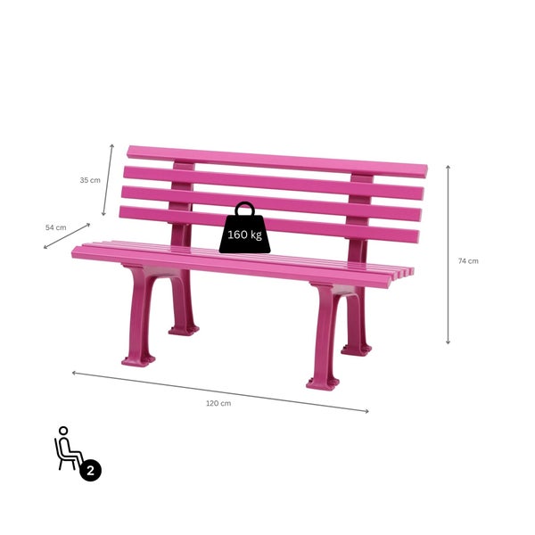 PROREGAL Gartenbank Antigua 2 Sitzer Flieder HxBxT 74 x 120 x 54 cm Witterungskunststoff & UV Beständiger Kunststoff Parkbank Sitzbank