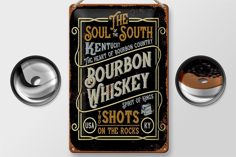 Blechschild Spruch 20x30cm Bourbon Whiskey shots on rocks