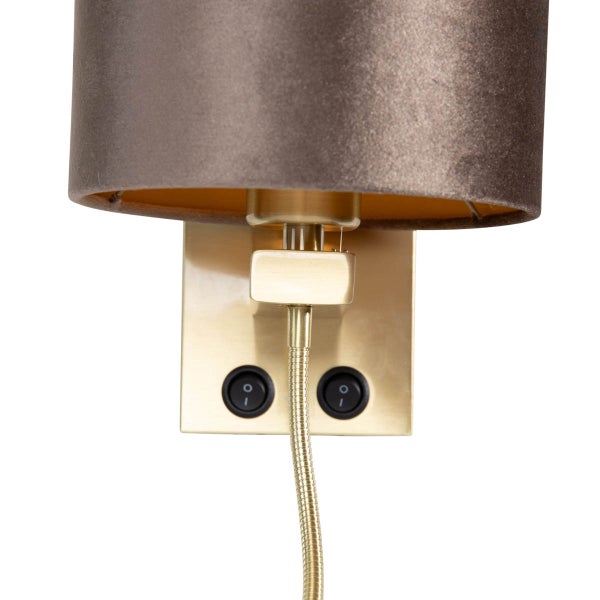 Wandleuchte Bronze mit braunem Samt-Schirm 18cm - Brescia