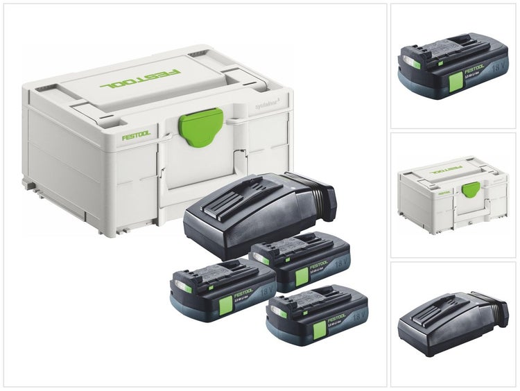 Festool Energie Set 3x BP 18 Li 3,0 C Akku 18 V 3,0 Ah / 3000 mAh Li-Ion ( 3x 577658 ) + TCL 6 Ladegerät ( 201135 ) + Systainer