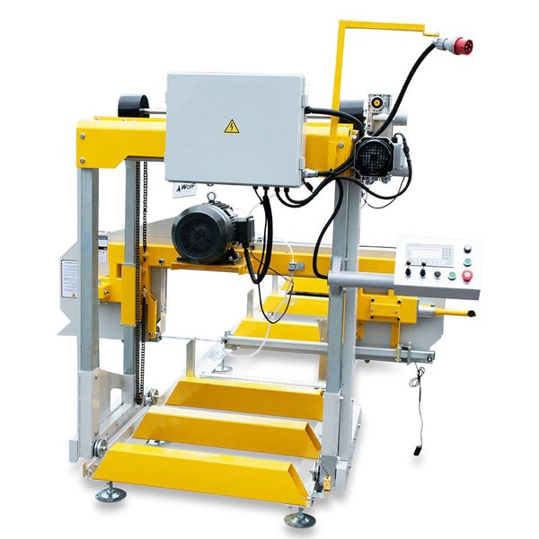 Automatische Richtmaschine in Gelb und Grau für den industriellen Gebrauch