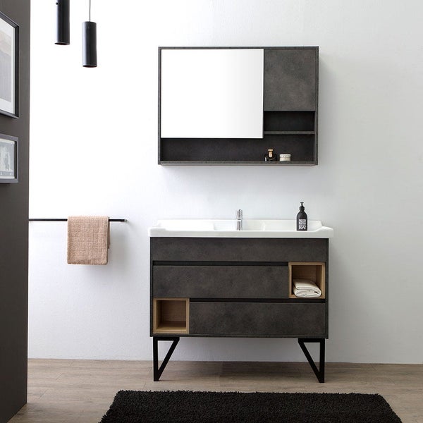 101 cm breiter Unterschrank mit Waschbecken und Spiegel im industriellen Stil | Vienna