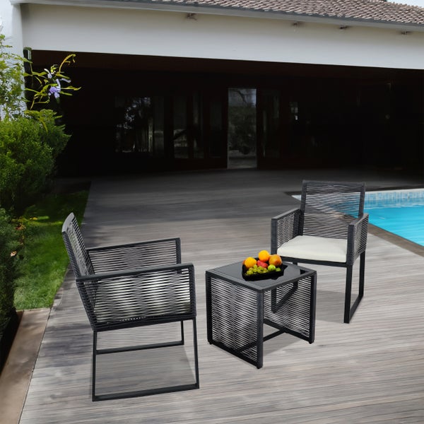 3 tlg. Set Lounge Balkon Gartenmöbel Fidola