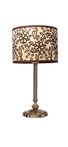 Tischleuchte mit Blumenmuster auf dem Lampenschirm