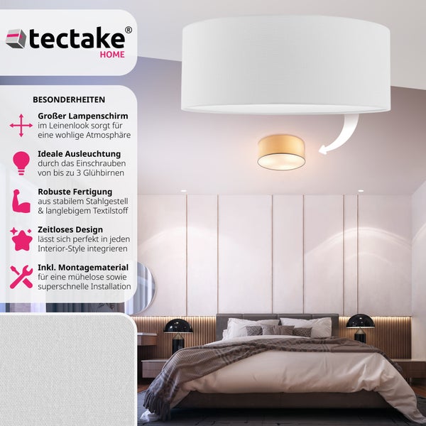 Schlafzimmer mit Tectake Home Deckenleuchte mit Leinenoptik, Stahlgestell und Textilstoff