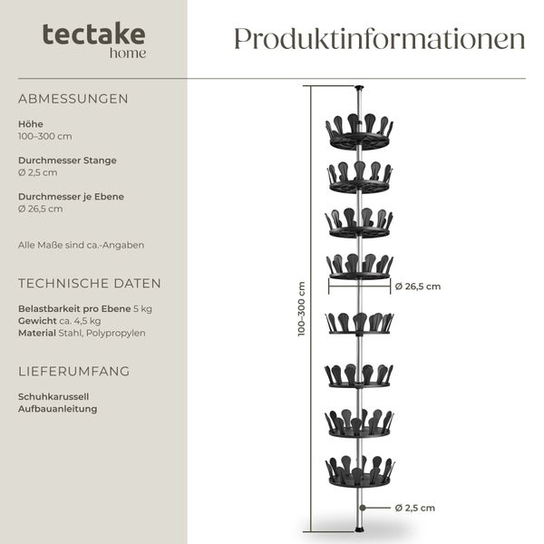 Produktinformationen Schuhkarussell von tectake home mit Maßangaben