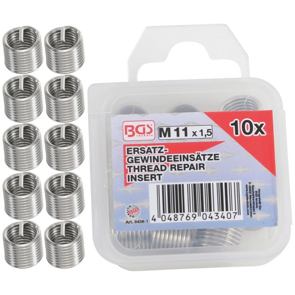 BGS Ersatz-Gewindeeinsätze M11 x 1,5 mm 10tlg. - 9436-1