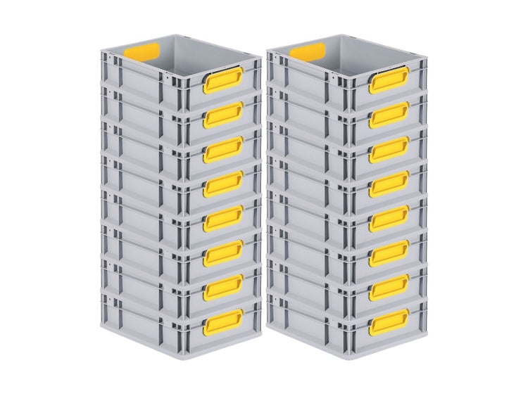 PROREGAL Spar Set 16x Eurobox Nextgen Color HxBxT 12 x 30 x 40 cm 11 Liter Griffe Gelb Geschlossen Glatter Boden Eurobehälter Transportbox