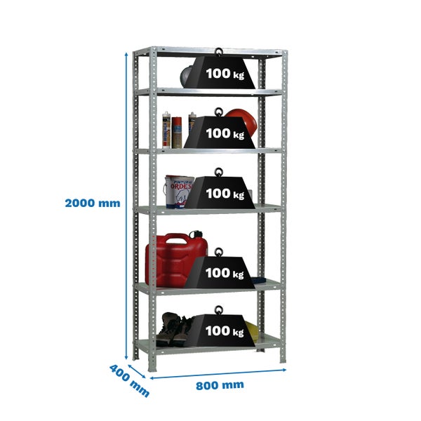 PROREGAL Schraubregal Panda Tall HxBxT 200 x 80 x 40 cm 6 Fachböden Fachlast 100 kg Verzinkt