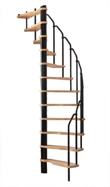 HandyStairs platzsparende Wendeltreppe „Radius“ – 120x60 cm – 299 cm hoch – 12 Buchenstufen – Schwarz