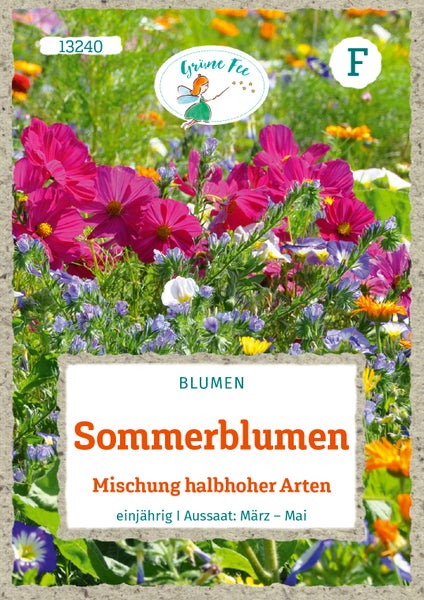 Samentüte Grüne Fee Sommerblumen, Mischung halbhoher Arten, einjährig, Aussaat von März bis Mai.